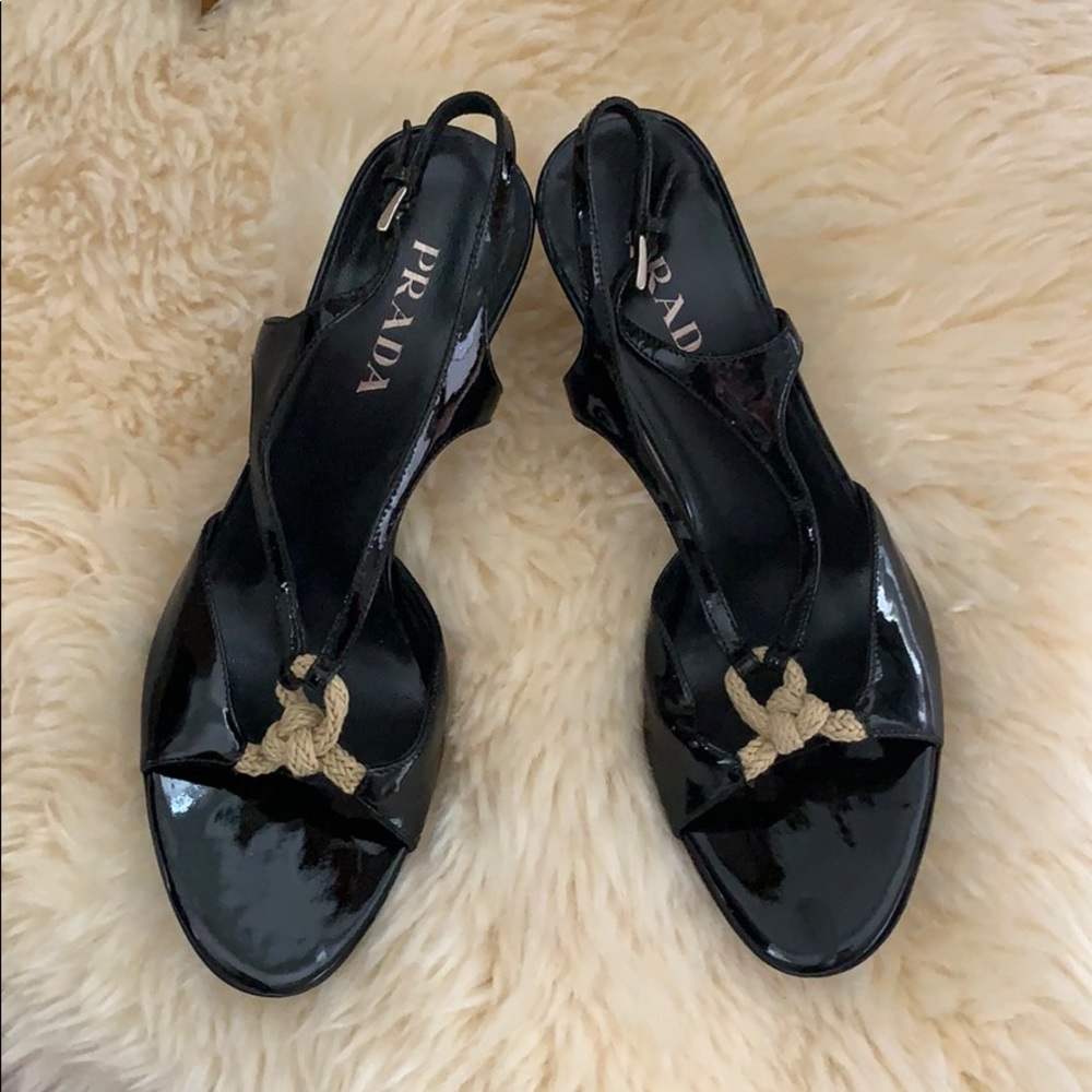 PRADA Black Strappy Black Heels Sandals Slingback